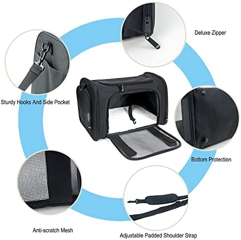 Soft Sided Carrier for Small Medium Cats Dogs,Removable Pad Collapsible Travel Pet Carrier Large Black