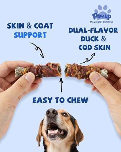 PAWUP Duck Wrapped Cod Skin Rolls Dog Treats, Natural Fish Skin Chews with Real Duck, Rawhide-Free Dog Snacks for Small & Medium Dogs, 21 oz