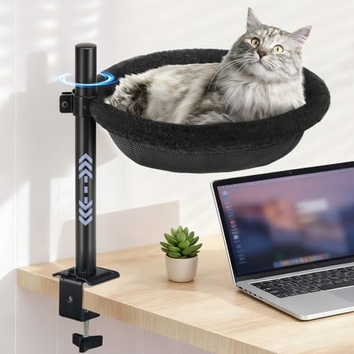 Cat Desk Bed, Reversible Cat Hammock for Desk Use, Clamp-On Metal, Black