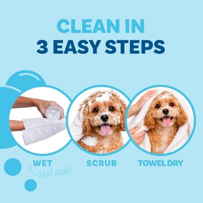 ScrubbyPet No Rinse Pet Wipes- Use Pet Bathing, Pet Grooming Pet Washing, Simple to Use,Just Lather, Wipe, Dry. Excellent Sensitive Skin. The Ideal Pet Wipes Bathing Your Pet Dog Cat.