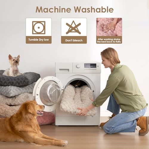 EHEYCIGA Washable Large Dog Bed for Crate, 35x23 Inch Pet Bed, Beige