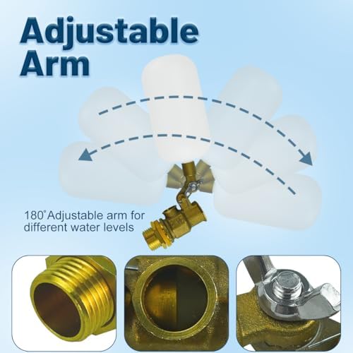 2 Pack Float Ball Valve, 1/2 Inch Brass Water Float Valve with Adjustable Arm, Automatic Water System Filler for Livestock Water Trough, Water Tank, Fountain, Automatic Waterer Bowl Dog Horse