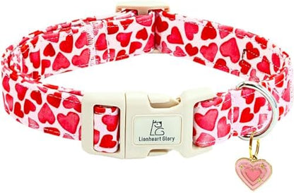 Lionheart glory Valentine's Day Collar, Red Hearts Dog Collar for Medium Cute Dog Collars Spring Female Pet Gift Adjustable Heavy-Duty Holiday Dog Collar Plastic Buckle