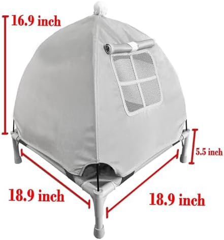 Pozico Elevated Dog Bed with Canopy and Breathable Mesh for Small Dog and Cat, 18.5x18.5x16.9 inch, Gray