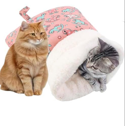 New Sleeping Bag for Cats, Cozy Self Warming Cat Sleeping Bag for Indoor Cats, 360° Wrap Cat Hideaways Pet Snuggle Sack for Sleeping Relax Play (Pink)
