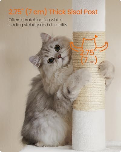 Feandrea Cat Tree, 33.1-in Cute Cat Tower, Plush Kitten Condo, Cream White