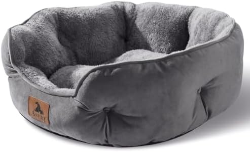 Asvin Medium Dog Bed for Medium Dogs, Cat Beds for Indoor Cats, Pet Bed for Puppy and Kitty, Extra Soft & Machine Washable with Anti-Slip & Water-Resistant Oxford Bottom, Grey, 25 inches