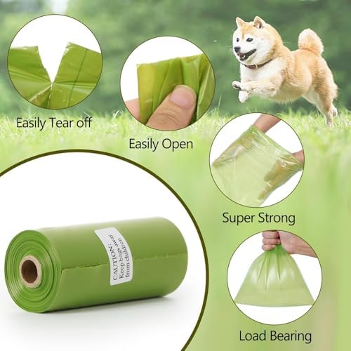 Dog Poop Bags Rolls with 1 Dispenser 270 Count (18 Rolls, 15 Bags per Roll), Leakproof, Unscented, Includes Leash Clip, Thick Strong, 8.5"W x 11.5"L