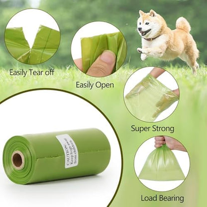 Dog Poop Bags Rolls with 1 Dispenser 270 Count (18 Rolls, 15 Bags per Roll), Leakproof, Unscented, Includes Leash Clip, Thick Strong, 8.5"W x 11.5"L