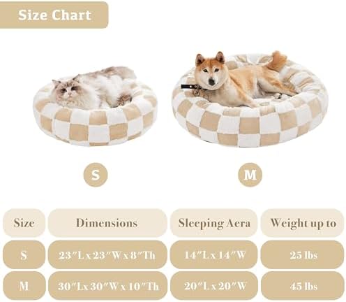 Ohocut Checkered Dog Bed, Cute Beige Khaki Retro Style Aesthetic Round Warming Pet Calming Beds for Small Dog and Cats, Plush Cozy Donut Dog Beds Washable, 30" L x 30" W x 8" Th