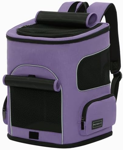 PETSFIT Dog Backpack Carrier with Upgraded Waist Protection, Pet Carrier Backpack Designed for Small Dogs/Cats, Fully Ventilated Collapsible Cat Backpack for Outdoor Traveling Hiking Camping Purple