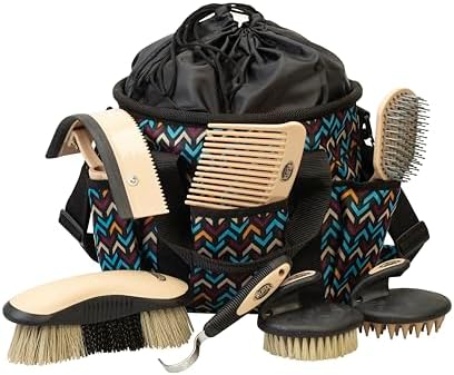 Weaver Equine Horse Grooming Kit, 7-Piece Horse Brush Set with Organizer Tote Bag, Hoof Pick, Comb, Sweat Scraper, Equine Tools for Daily Grooming, Insignia