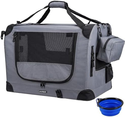 Prutapet Large Cat Carrier 24"x16.5"x16.5" Portable Dog Crate for Small Medium Dogs Collapsible Traveling Pet Crate with Collapsible Bowl
