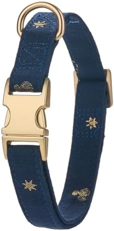 Cotton Fibric Dog Collar with High Grade Metal Buckle, for Small Dogs(Dark Blue,Small:10-15")