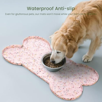 PWTAA Dog Food Mat Anti-Slip Silicone Dog Bowl Mat Thicker Pet Placemat Waterproof Cat Feeder Pad with Raised Edge Puppy Kitten Feeding Mats Suitable Small Medium-Sized Dogs Cats Eating Tray