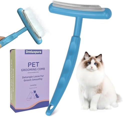 Pet Deshedding Brush for Dogs Cats, All Hair Types Grooming Tool (Blue)