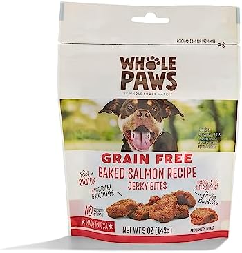 Whole Paws, Grain-Free Dog Jerky Treats, Baked Salmon Recipe, 5 Ounce