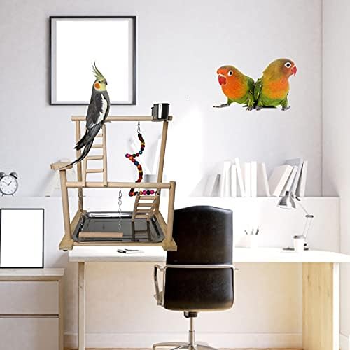 Hamiledyi Small Bird Playground Parakeet Play Gym Wooden Parrot Perch Stand
