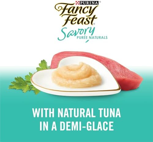 Fancy Feast Purina Squeezable Cat Treats Tube, Savory Puree Naturals with Natural Tuna in a Demi-Glace - 0.35 Ounce (Pack of 36)