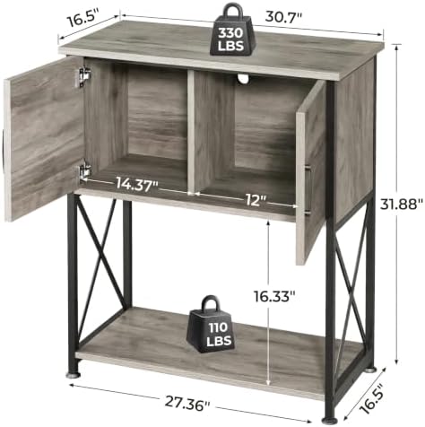 Herture 20-29 Gallon Aquarium Stand Metal Frame Fish Tank Stand with Cabinet Storage, for 20 Gallon Long Aquarium,30.7" L*16.5" W Tabletop,330LBS Capacity Grey PG01YGZ