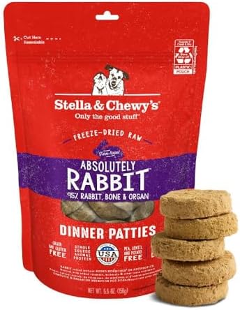 Stella & Chewy's Freeze-Dried Raw Dinner Patties - Absolutely Rabbit Recipe - High Protein Grain-Free Puppy & Dog Food - Perfect For Picky Eaters - 5.5 oz