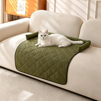 Calming Dog Couch Bed with Head Support, Waterproof Sofa Cover, Green, S