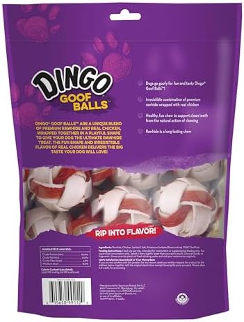 Dingo Goof Balls Rawhide Treats For Small Dogs, With Real Chicken, 18 Ct