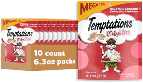 Temptations MixUps Crunchy and Soft Cat Treats, Cookout Flavor, 6.3oz, 10pk