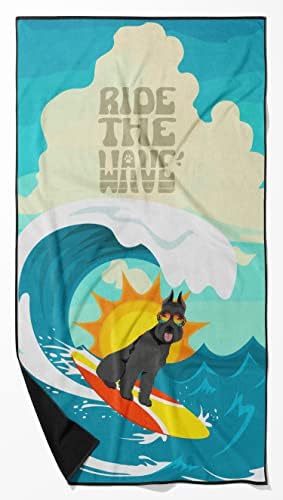 Caroline's Treasures MLM1270TWL3060 Surfer Dog Black Schnauzer Premium Beach Towel Oversized Towel Beach Blanket, Pool, Beach Essentials, Yoga, Premium Bath Towel, Quick Dry Plush