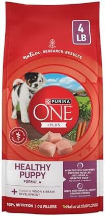 Purina ONE Plus Healthy Puppy Formula High Protein Natural Dry Puppy Food with Added Vitamins, Minerals and nutrients - (Pack of 4) 4 lb. Bags