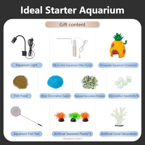 5 Gallon Fish Tank Aquarium Starter Kit with Filter and Light(Large Black)