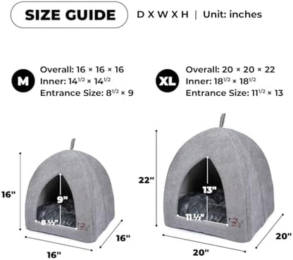Best Pet Supplies Cat Bed for Indoor Cat, Domed Tent House with Removable Pillow, Covered Cat Cave for Small Dog, Puppies and All Breeds of Cats - Gray, 16 x 16 x H:16"