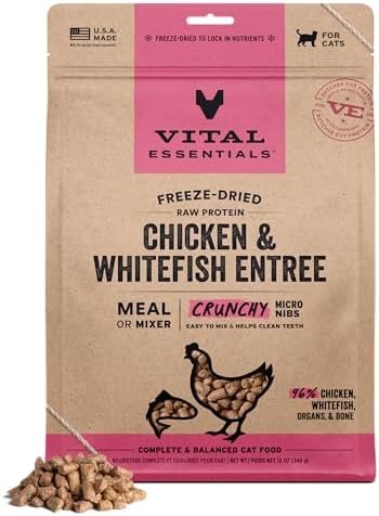 Vital Essentials Freeze Dried Cat Food, Chicken & Whitefish Nibs, 12 oz Bag