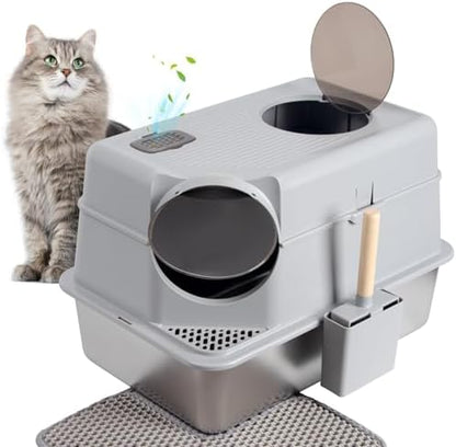 Stainless Steel Cat Litter Box Enclosed,Metal Litter Box with Lid