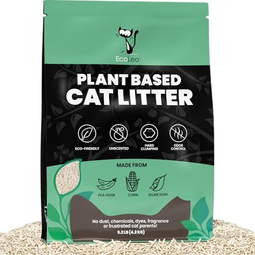 EcoLeo Plant Based Pea Husk Cat Litter – 100% Natural, Dust-Free, Unscented, Clumping, Odor Control, Low Tracking, Micro Pellets Litter for Multi-Cat Homes
