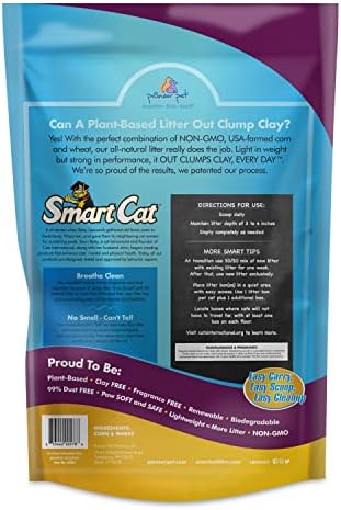 SmartCat All Natural Clumping Corn + Wheat Cat Litter, 20 Pound (320oz - 1 Pack) - Unscented and Clay Free