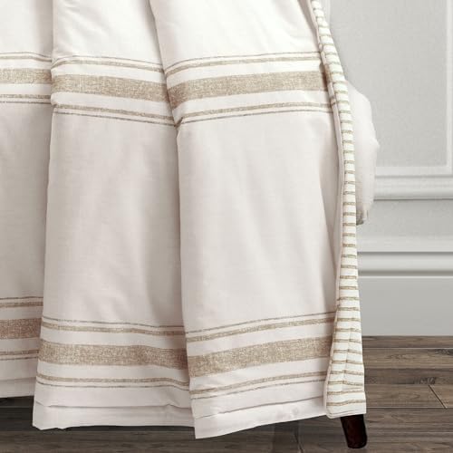 Lush Decor Farmhouse Stripe Reversible Throw, Single, 50" W x 60" L, Neutral - Beige Throw Blanket For Bed - Soft Blanket - Couch Throw - Rustic Farmhouse Decor