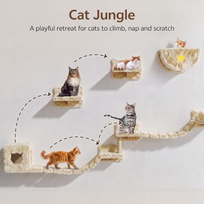 Cat Wall Furniture, 13 in 1 Moon & Bridge Cat Wall Shelves, Beige
