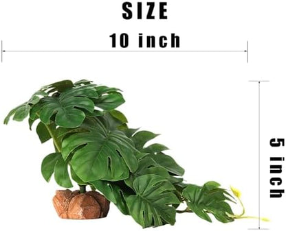 Fake Monstera Reptile Terrarium Plants for Ball Python Snake Gecko