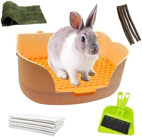 15.1"X11.0" Large Rabbit Litter Box,Plastic Square Rabbits Potty Trainer with Bigger Pan Bunny Corner Toilet Box with Small Animal Disposable Liner for Guinea Pigs Hamster Chinchilla(Orange)