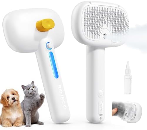ROJECO 3-in-1 Pet Steam Brush,Spray Hair Removal Detangling Comb