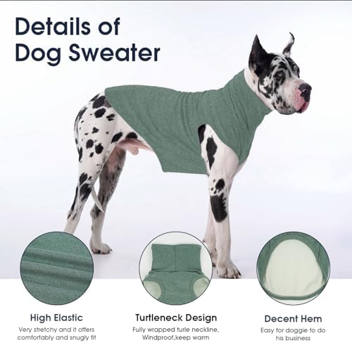 IECOii XL Dog Sweater - Stretch Fleece Vest with Turtleneck - Green,XLarge