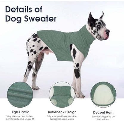 IECOii XL Dog Sweater - Stretch Fleece Vest with Turtleneck - Green,XLarge