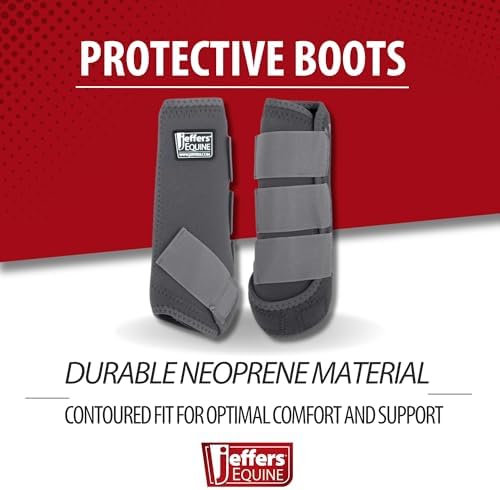 Jeffers Equine Protective Horse Boots 1 Pair Grey - Safe Neoprene Leg Guards & Comfortable Fit, Durable Strap Closures, Front & Hind Support, Equestrian Accessories for Travel & Riding - Large