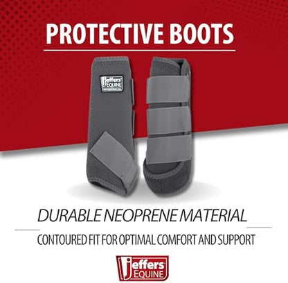 Jeffers Equine Protective Horse Boots 1 Pair Grey - Safe Neoprene Leg Guards & Comfortable Fit, Durable Strap Closures, Front & Hind Support, Equestrian Accessories for Travel & Riding - Large