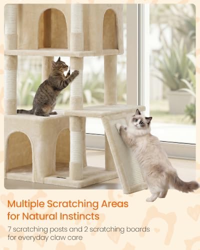Feandrea Large Cat Tree, 72.6" Tall Sturdy Cat Tower for Indoor, Beige