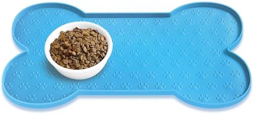 PWTAA Dog Food Mat Anti-Slip Silicone Dog Bowl Mat Thicker Pet Placemat Waterproof Cat Feeder Pad with Raised Edge Puppy Kitten Feeding Mats Suitable Small Medium-Sized Dogs Cats Eating Tray