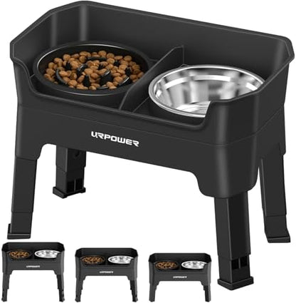 URPOWER Mess Proof Elevated Dog Bowls Double Deck Slow Feeder
