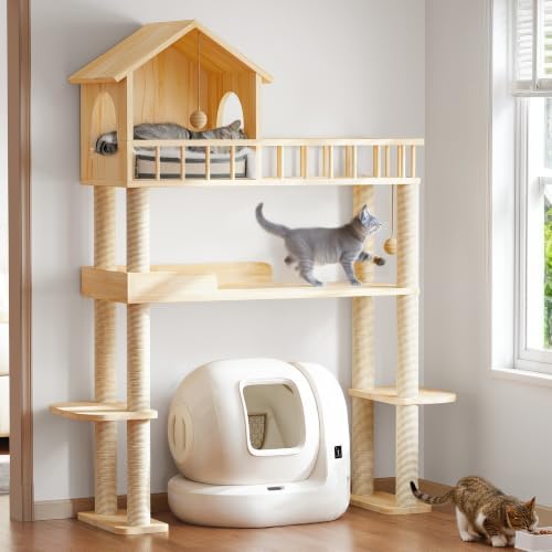 Cat Tower for Automatic Litter Box, 4 Tier Cat Tree, 60 Inch