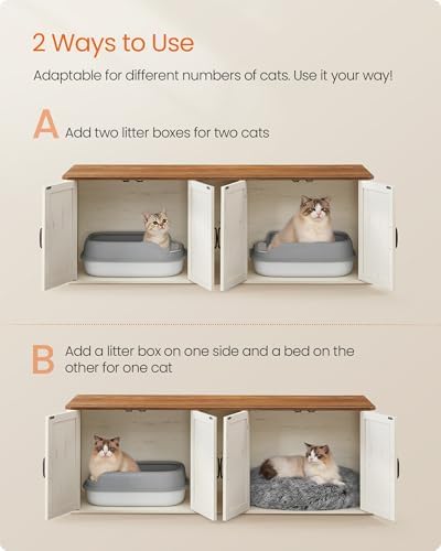 Feandrea Double Cat Litter Box Enclosure,Furniture Hidden for 2 Cats